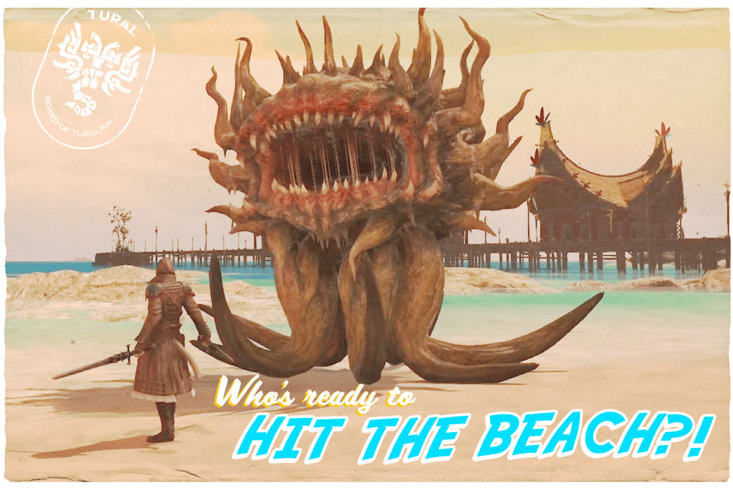 Photo of a postcard reading who's ready to hit the beach?