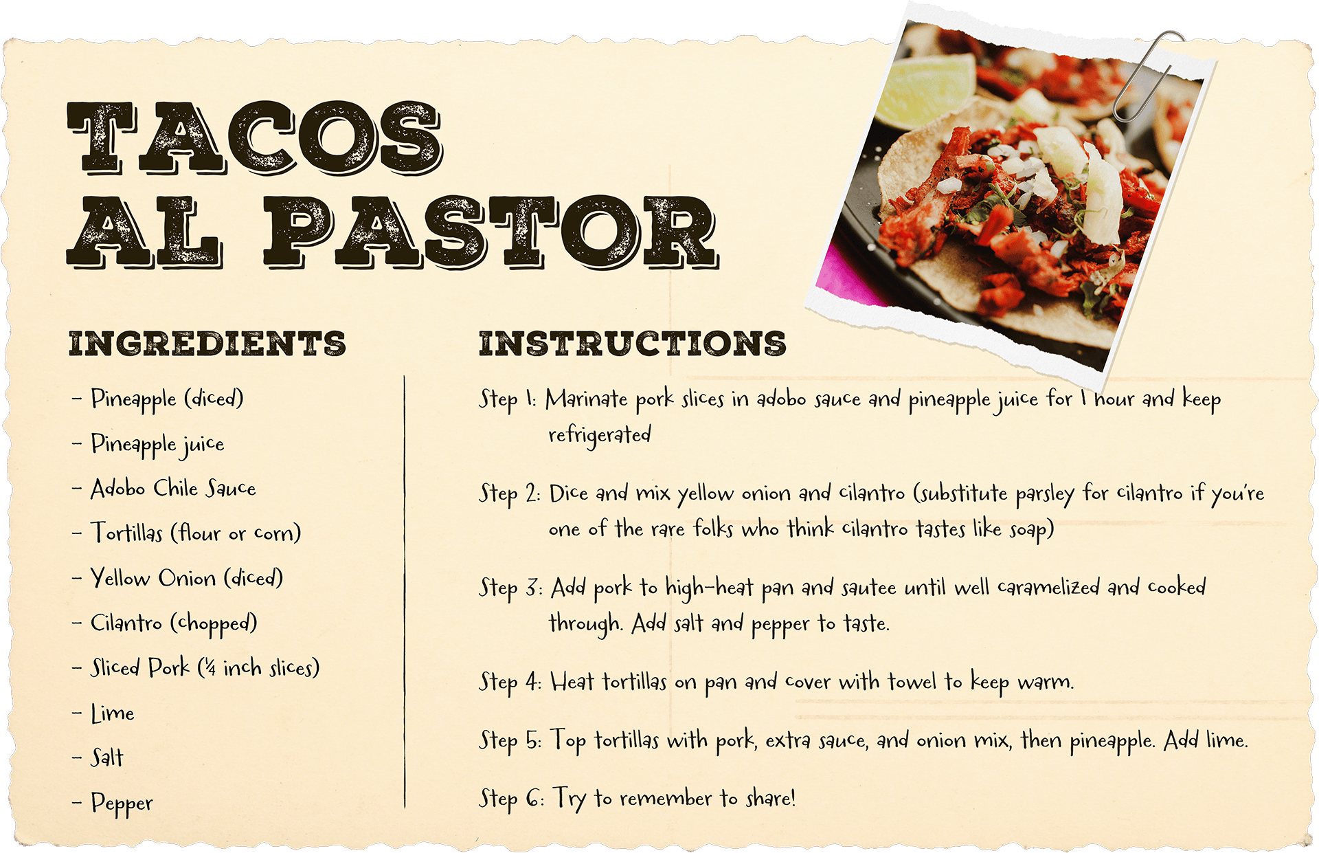 A photo of the prepared TACOS AL PASTOR recipe